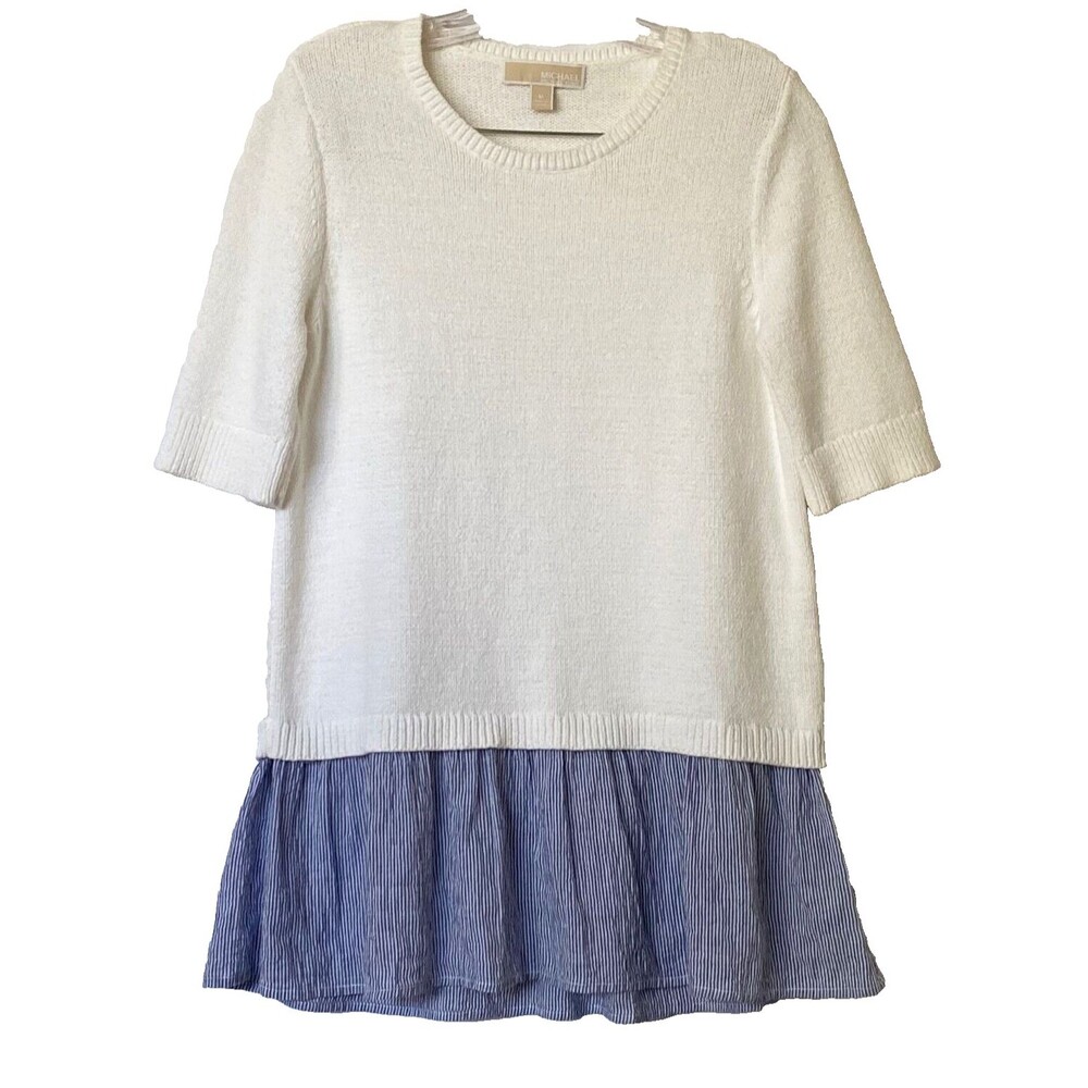 Michael Kors Peplum Hem Sweater Womens Medium Multicolor Contrast Ruffle Stripe